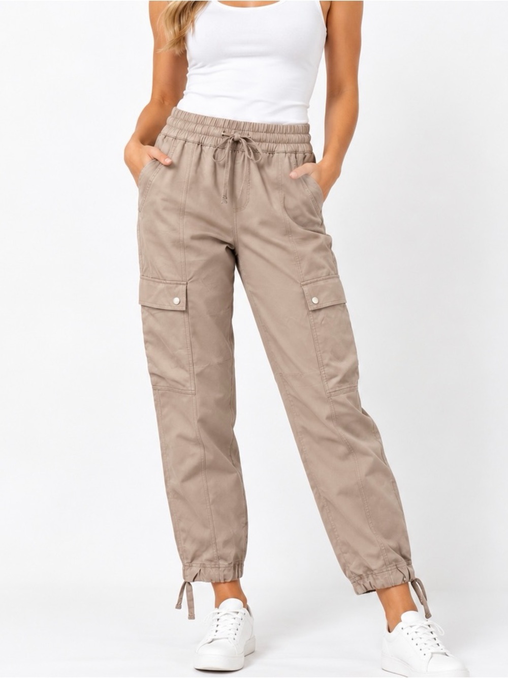 Athleta Taupe Drawstring Cargo Joggers